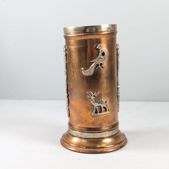 Vintage 6" Copper Metal Cylinder Canister Vase - Southeast Asian style - Picture 5 of 8
